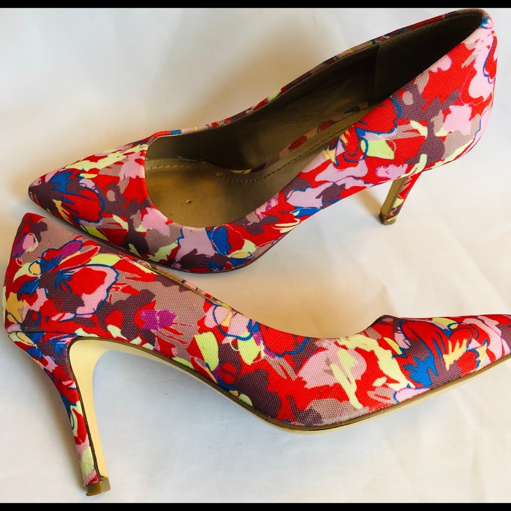 BCBGeneration Multi Color Floral Neon Pump Heels